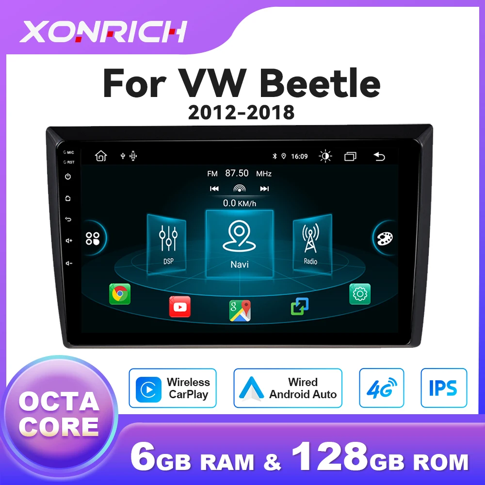 Lettore multimediale per auto Android Auto CarPlay senza fili per VW Volkswagen Beetle 2012-2018 Android 14 GPS Wifi DSP 1280*720 IPS RDS