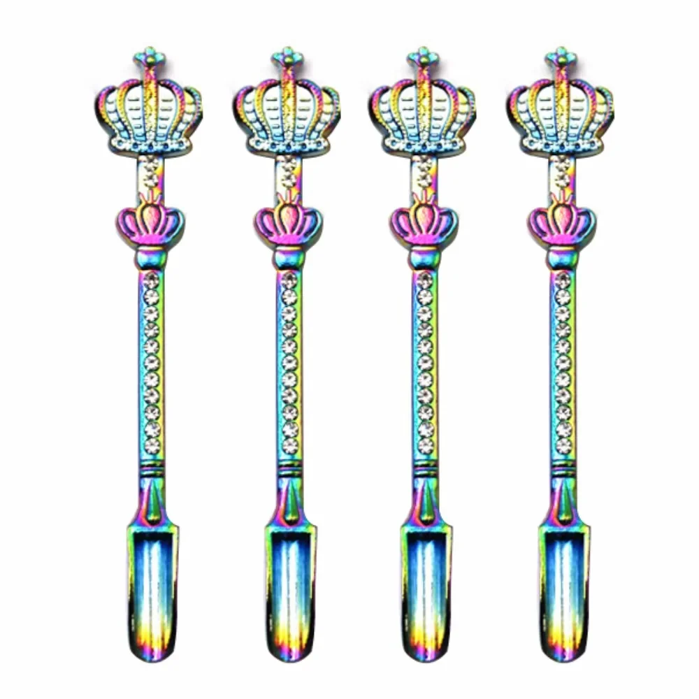 4Pcs 53mm Metal Mini Shovel Keychain Diamond Crown Design Portable Nose Spoon Smoking Accessory Tool for Adults
