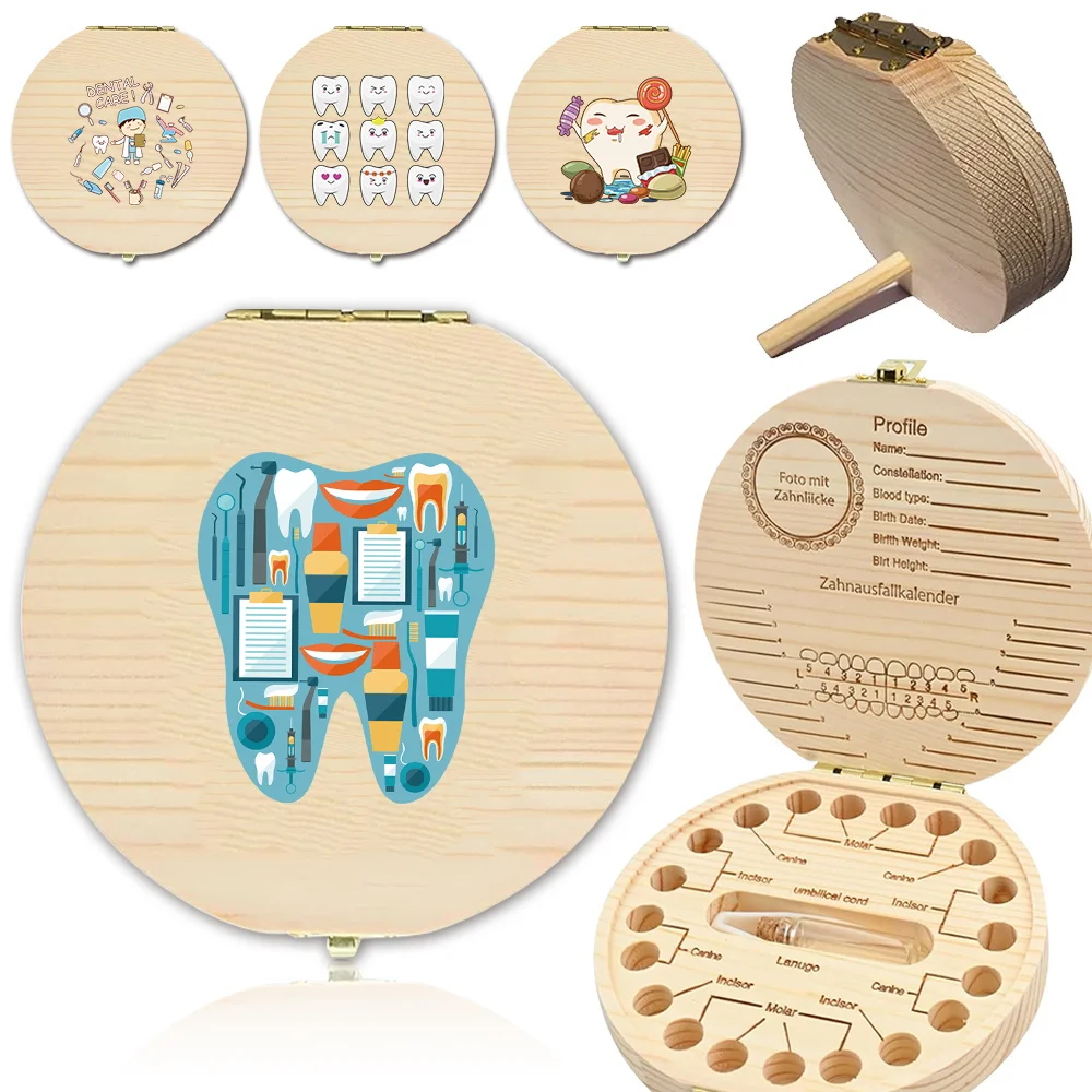 Wooden Tooth Box Tooth Collector Tooth Lost Teeth Souvenir Case Fetal Hair Storage Box for Birthday Gift Teeth Pattern