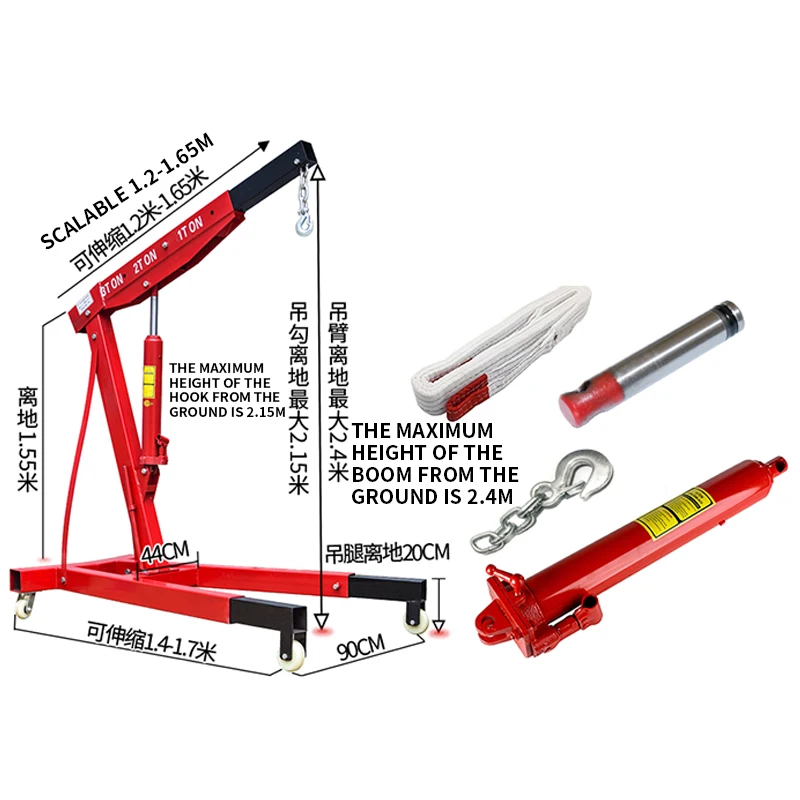 Hydraulic Engine Hoist with Lever 2 Ton/4400 LBS Foldable Engine Crane and Engine Hoist Leveler for Auto Repair, Loading