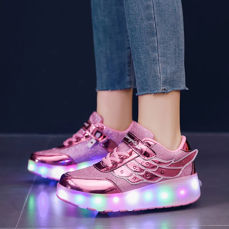 Designer Fashion Dual Wheel Luminous Sneakers Multi-function Luminous Shoes LED Children's Roller Skate Shoes