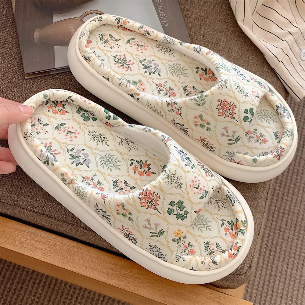 New Crushed Flower Fashion Hemp Soft Ladies Casual Mix Colour Design Comfortable Female Linen Home Slippers