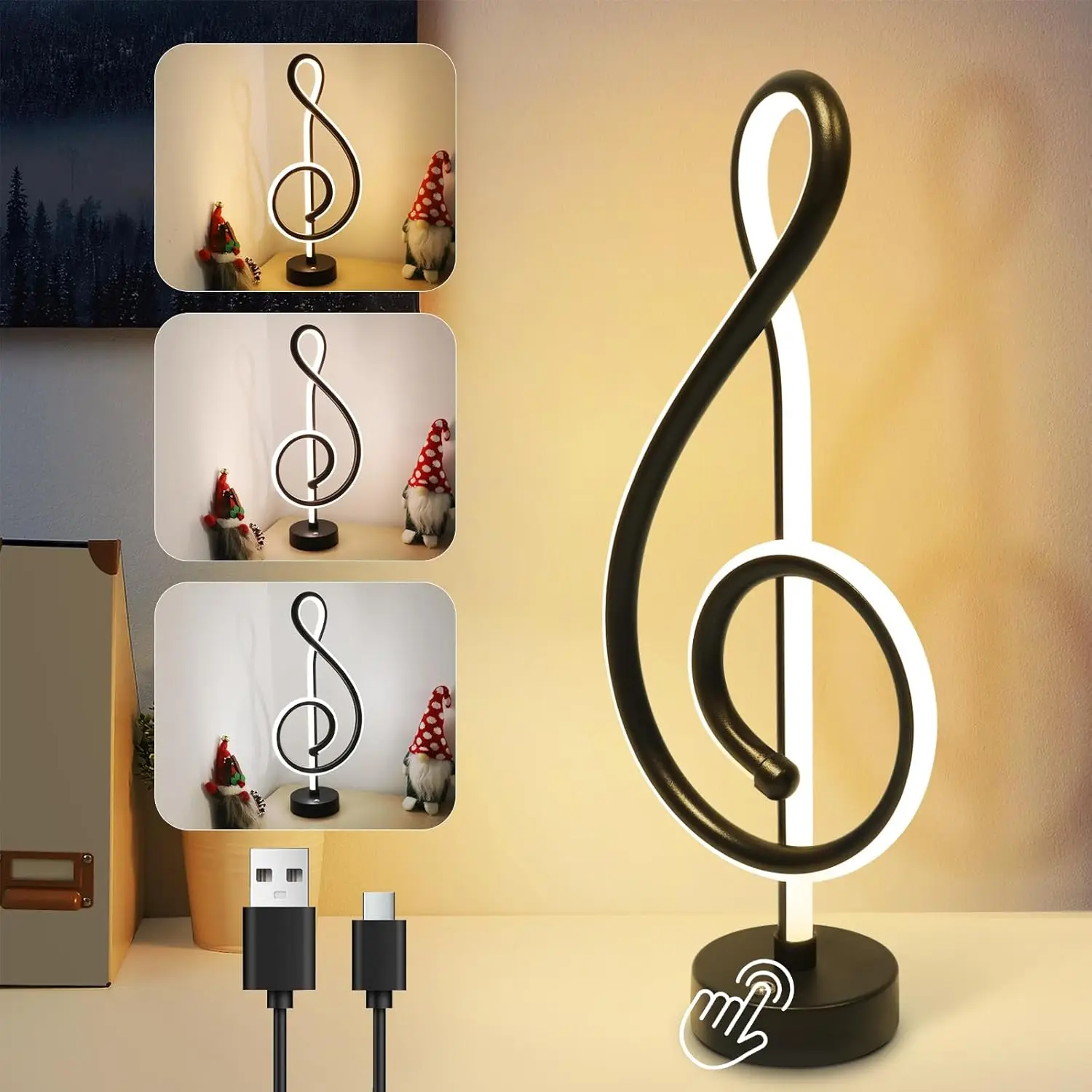 Lampe de table LED, lampe de chevet, sans fil, lampe de table à intensité variable tactile, alimentée par batterie, noire, avec batterie rechargeable par USB, lampe de chevet sans fil, à piles, lampe de table moderne pour la chambre à coucher