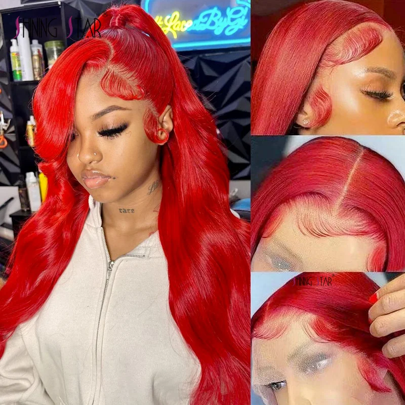 34 Inch 13X6 Hd Lace Frontal Wigs For Women Red Color Body Wave Frontal Wig Curly Wave 13X4 Lace Front Human Hair WIg Straight