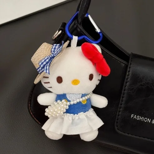 귀여운 산리오 헬로키티 쉬폰 드레스 KT 가방 펜던트 Y2k 귀여운 소녀 인형 플러시 장난감 가방 걸이 키체인 소녀 크리스마스 선물 장난감
