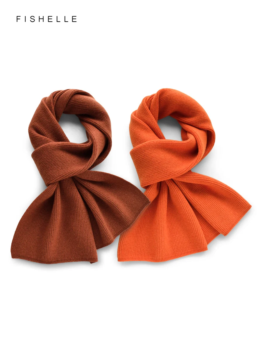 ブラウンオレンジカシミヤスカーフ女性男性冬ウールスカーフニットピュアカラーソフトウォームパシュミナショール高級ギフト