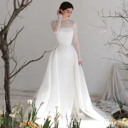 Eightree Elegant Mermaid Wedding Dresses 2025 High Neck Long Sleeves Lace Bridal Dress Formal Wedding Ball Prom Gowns Customized