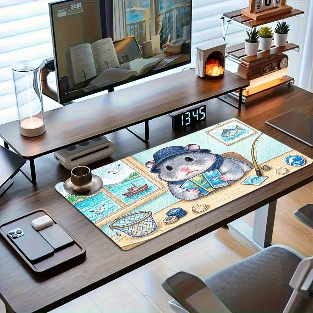 Hamster Painting Art Studio Play Mat Smooth Cloth Thick Rubber Base For Kids Study Room Decor