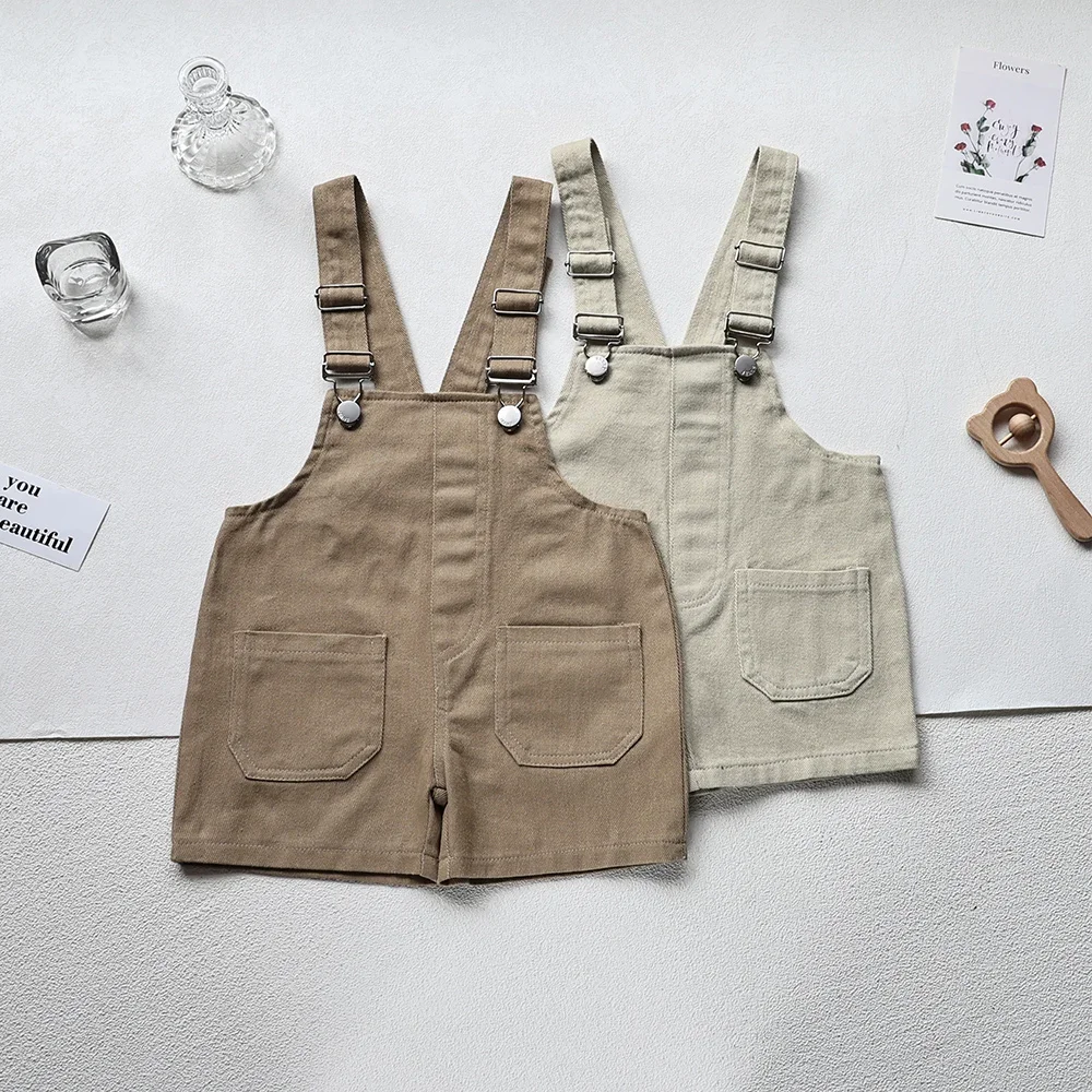 MILANCEL Spring New Solid Kids Overall Denim Girls Jumpsuits Brief Boys Suspender Pants Outfits