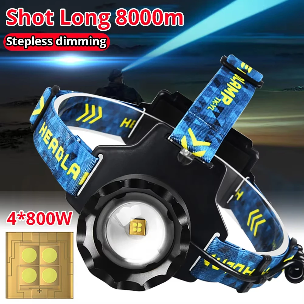 

4*800W LED High Power Headlamp Powerful Headlight USB Rechargable Waterproof Super Bright Lantern Head Torch Fishlight