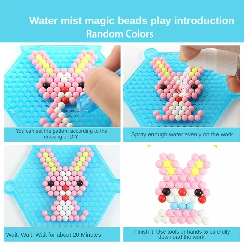 1000 Pcs/box DIY Water Spray Magic Beads Handmade Toy Set Children\'s Color Crystal Beads Puzzle Craft Kit Gift Variety Bean Toys