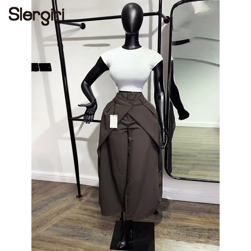 Slergiri Streetwear Solid Color Suit Pants Women Fashion New 2026 Summer High Waisted Office Female Casual Loose Wide Leg Pants