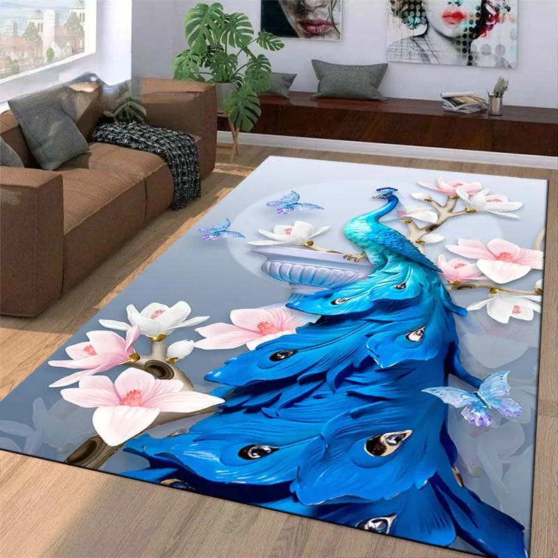 

3D Exquisite Peacock Animal Area Rug,Carpet Rug for Home Living Room Bedroom Sofa Doormat Kitchen Decoration,Non-slip Floor Mats