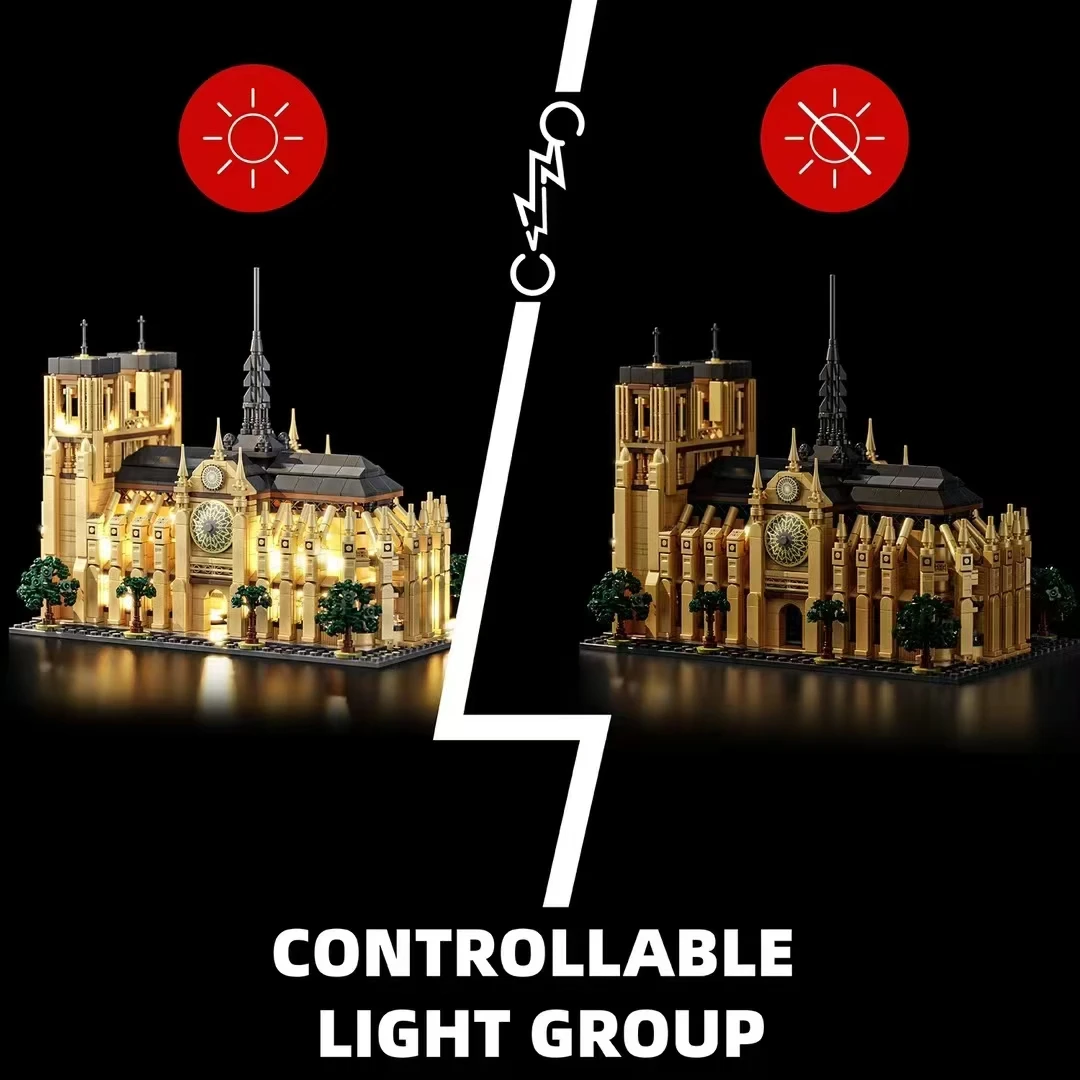 Street View Series City Notre-dame de Paris Building Block Medieval Church Model Bricks Toys For Kid Birthday Gift MOC With LED