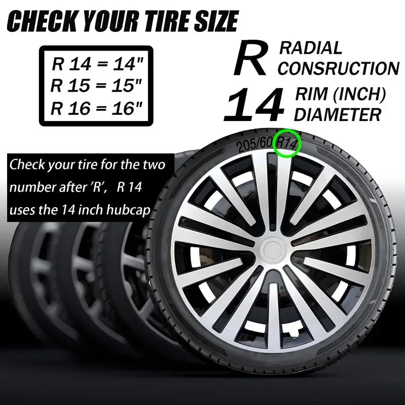 4pcs Universal Wheel Cover Hubcap R14 R15 R16 Inch Replacement Hub Caps Wheel Rim Cover PP Tire Accessories Snap On SUV Truck