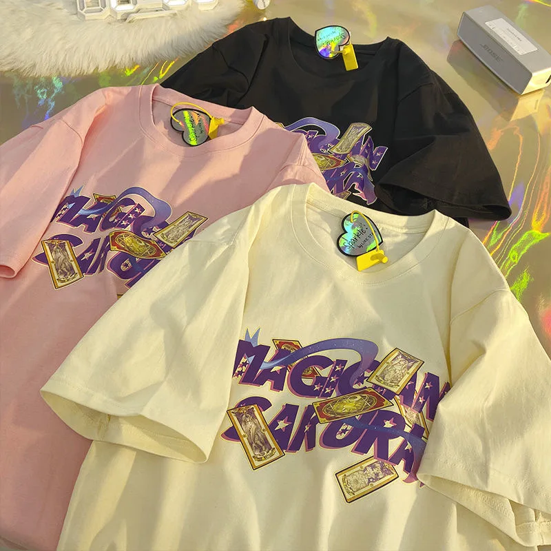 تي شيرت نسائي كلاسيكي مطبوع عليه حروف مطبوع عليه رسوم كرتونية تي شيرت صيفي غير رسمي فضفاض بأكمام قصيرة تي شيرت علوي ضخم