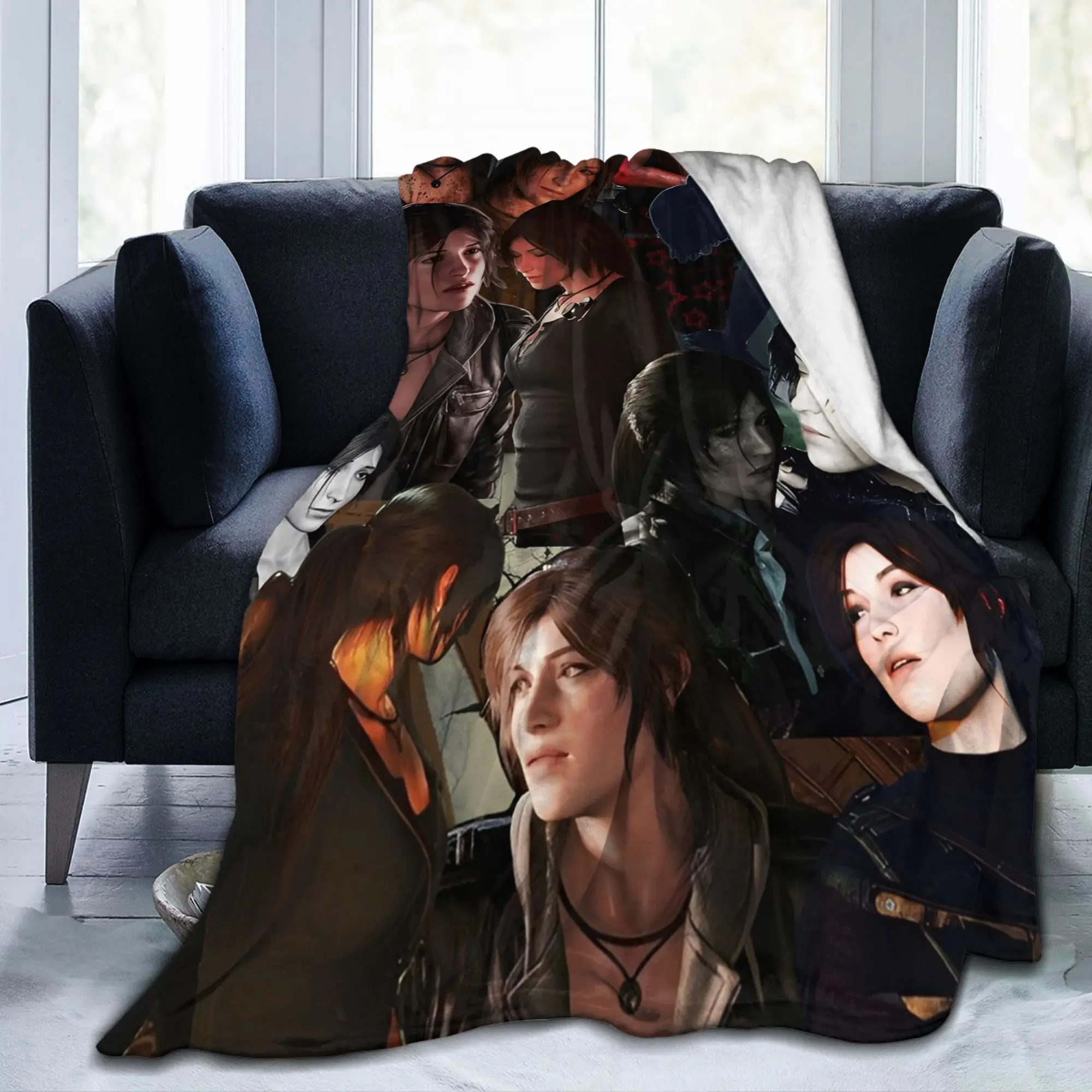 Tomb-Raider Lara Croft Blanket Velvet Autumn Winter Survival Video Game Breathable Lightweight Throw Blanket for Outdoor