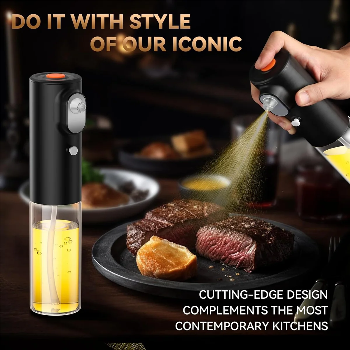 Oil Sprayer for Cooking - Electric Olive Oil Sprayer - 200Ml Glass Oil Sprayer - Fine Mist Portable Oil Dispenser