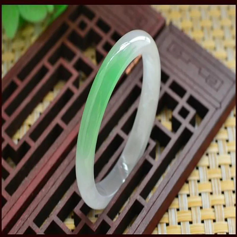 Jade Bracelet Natural Ice Glutinous Species Foating Flower  Myanmar Gorgeous Green Round  Classic B0019