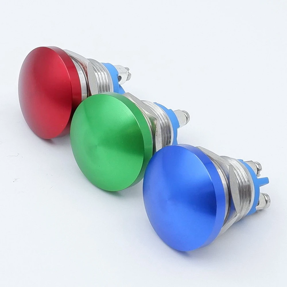 16/19/22mm Metal Push Button Switch Momentary Stainless Steel Screw Terminal Mushroom Head Button Self-reset Red Green Blue