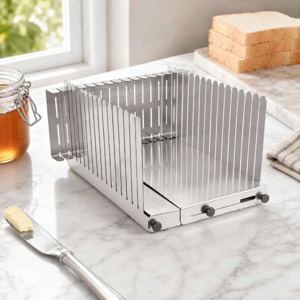 Stainless Steel Bread Slicing Guide Adjustable Width Easy Clean Toast Slicing Tool Silver Convenient