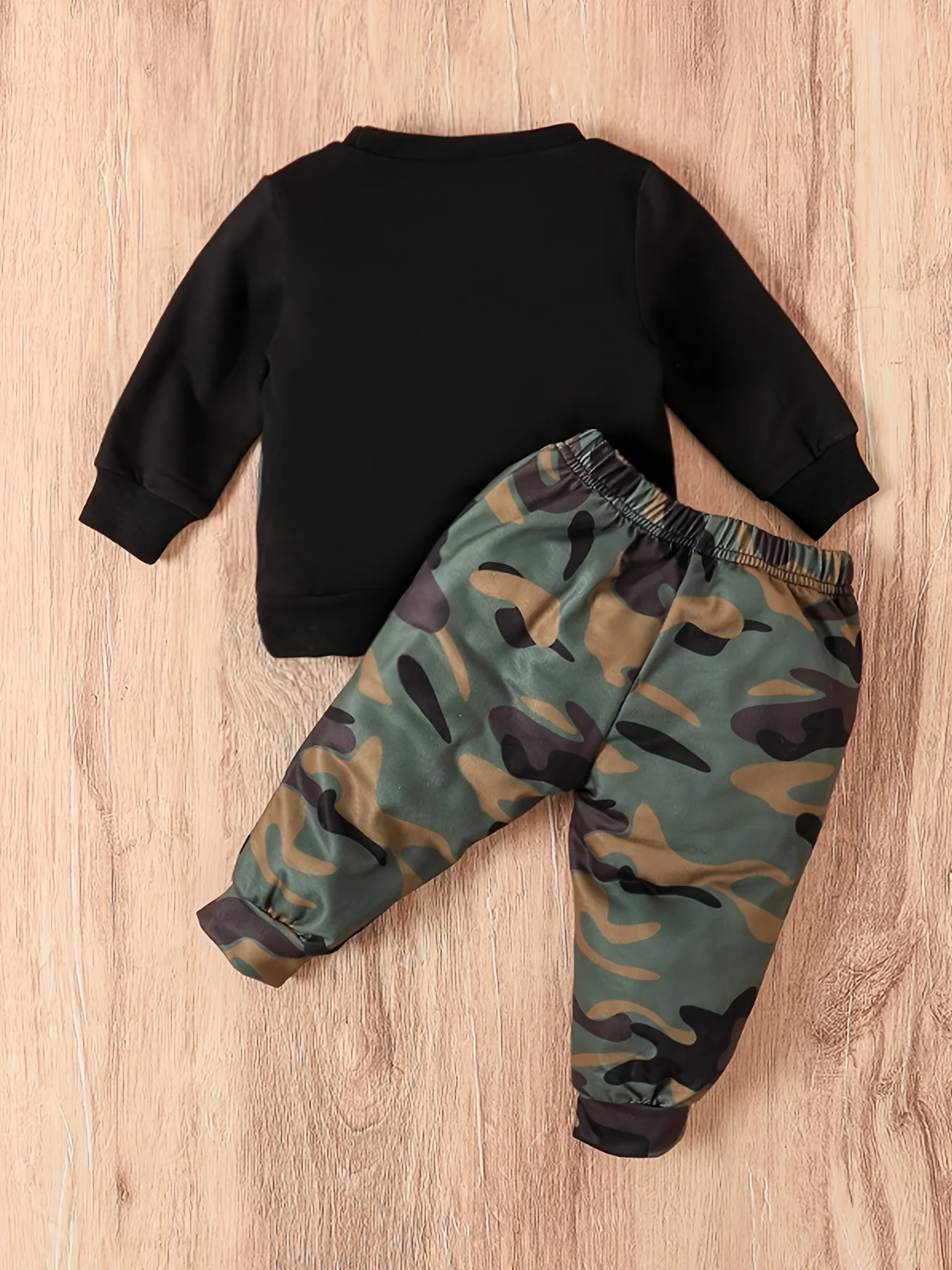 Spring Autumn Baby Boy Fashion Long Sleeved Round Neck Top And Camouflage Pants Set Handsome Two-Piece Outfit for Kids