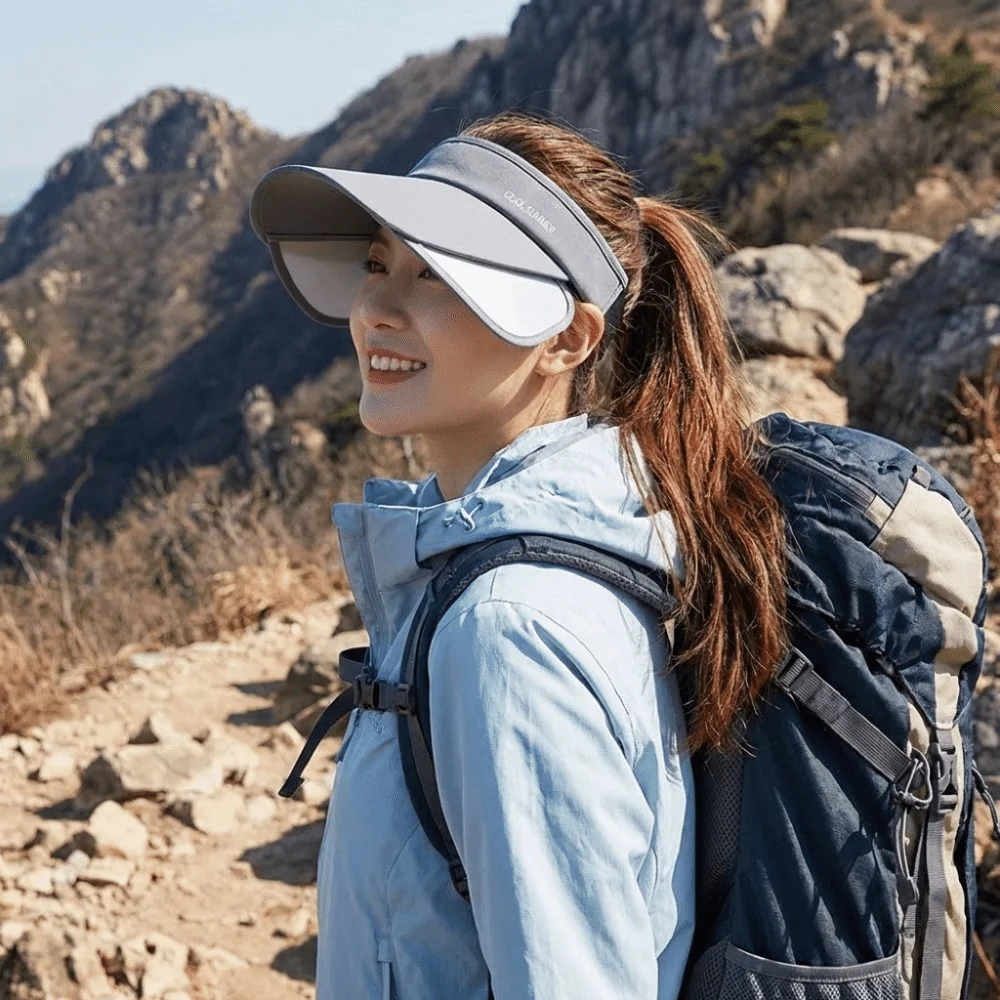 

Breathable Sun Protection Hat Lightweight Adjustable Stretchable Brim Hat Polyester Solid Color Empty Top Sun Hat Versatile