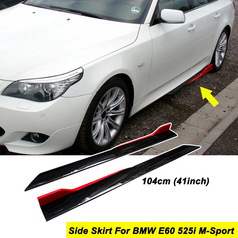 For BMW Accessories 5 Series E60 E61 Touring 520i 523i 525i M5 Universal 41Inch Side Skirt Extensions Gloss Red Black ABS 4Pcs
