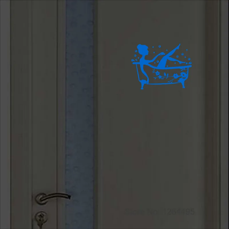 Luminous Bathroom Stickers WC Shower Room Door Sign Washroom Indication Label Decal Cartoon Toilet Wall Sticker Glow in the Dark