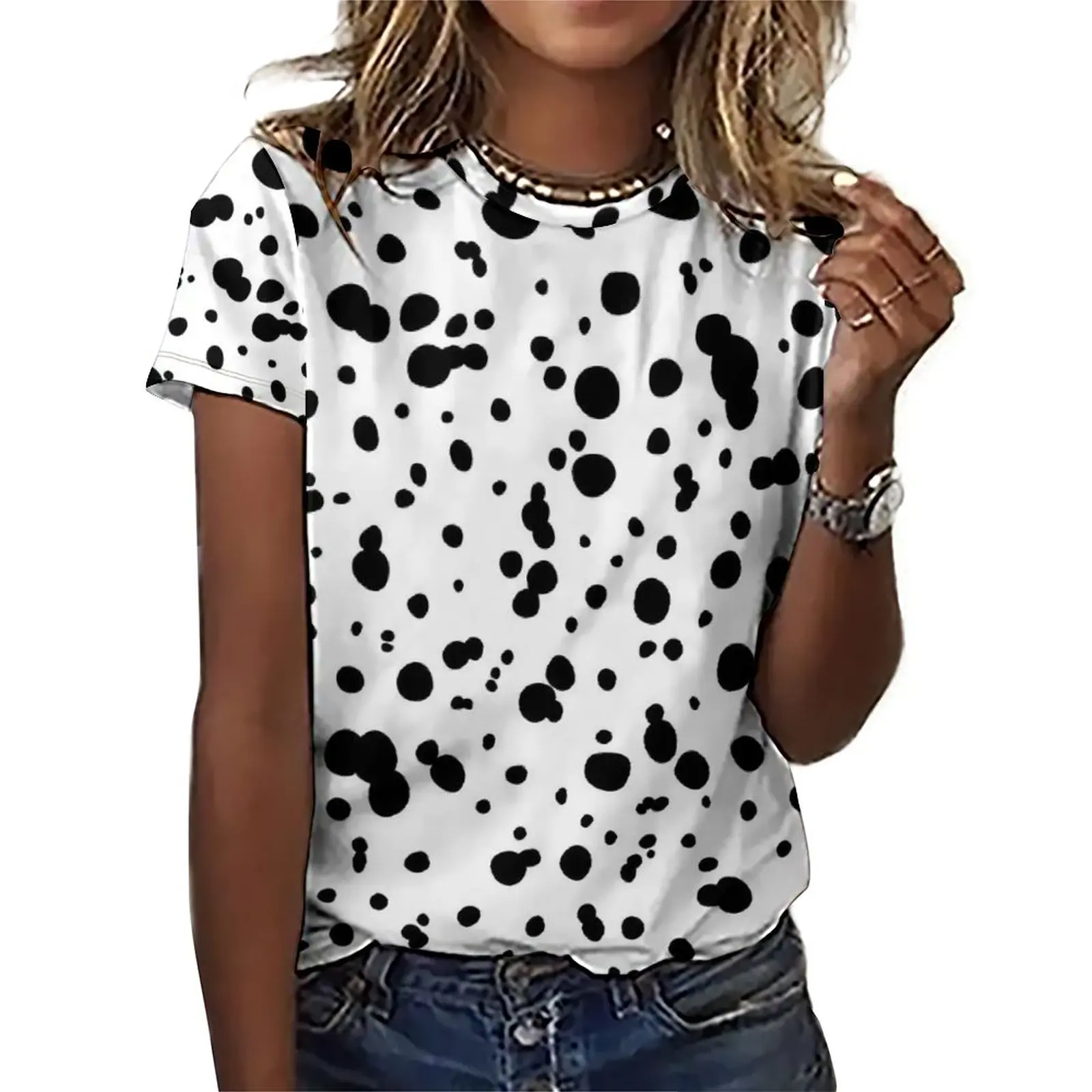 Dalmatian Spot T-Shirt Animal Print Elegant T-Shirts Short Sleeves Simple Tee Shirt Summer Custom Clothing Big Size 4XL 5XL