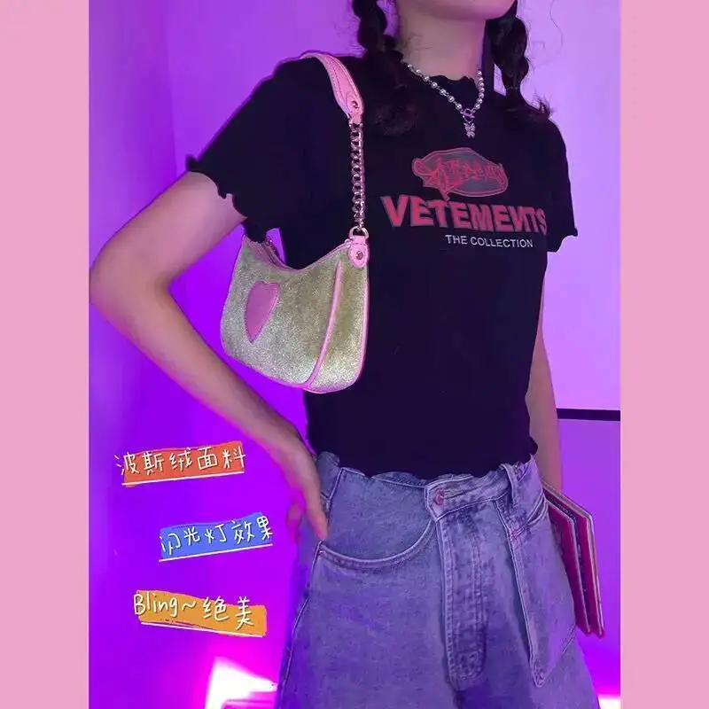 Bloom Haruku Heart Y2k Bags Women 2023 Sweet Cool Girls Casual Vintage Underarm Ladies Fairycore Cute Shoulder Bag Chic