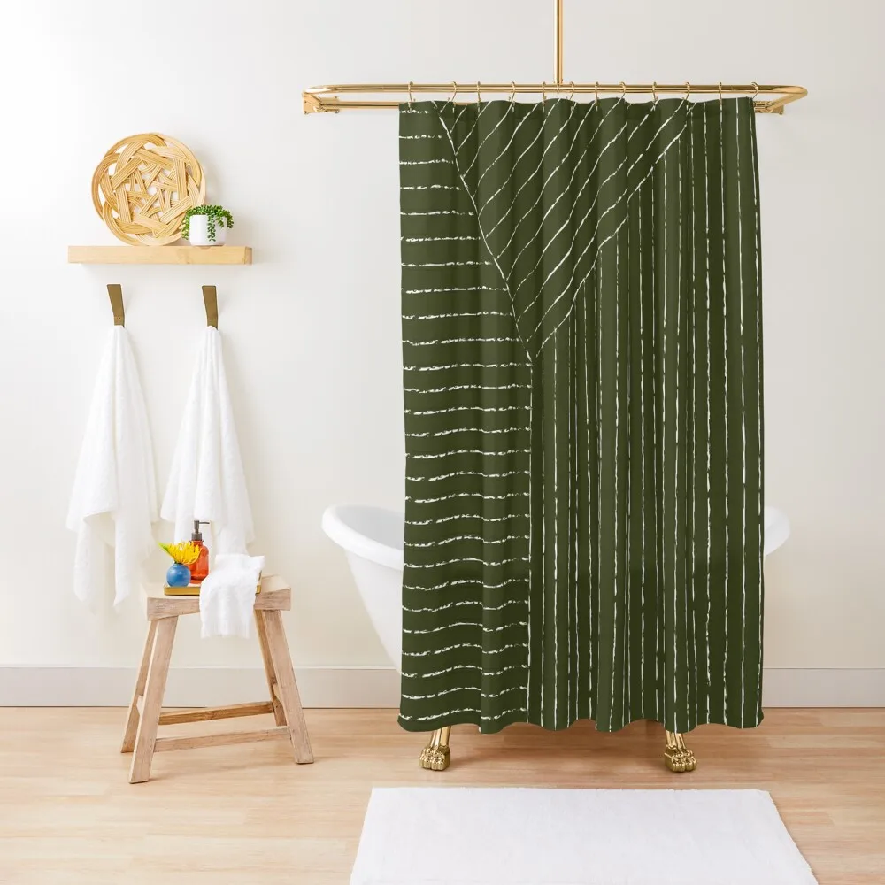 

Lines (Olive Green) Shower Curtain Luxury Bathroom Waterproof Fabric Shower Waterproof Fabric Bathroom Curtain
