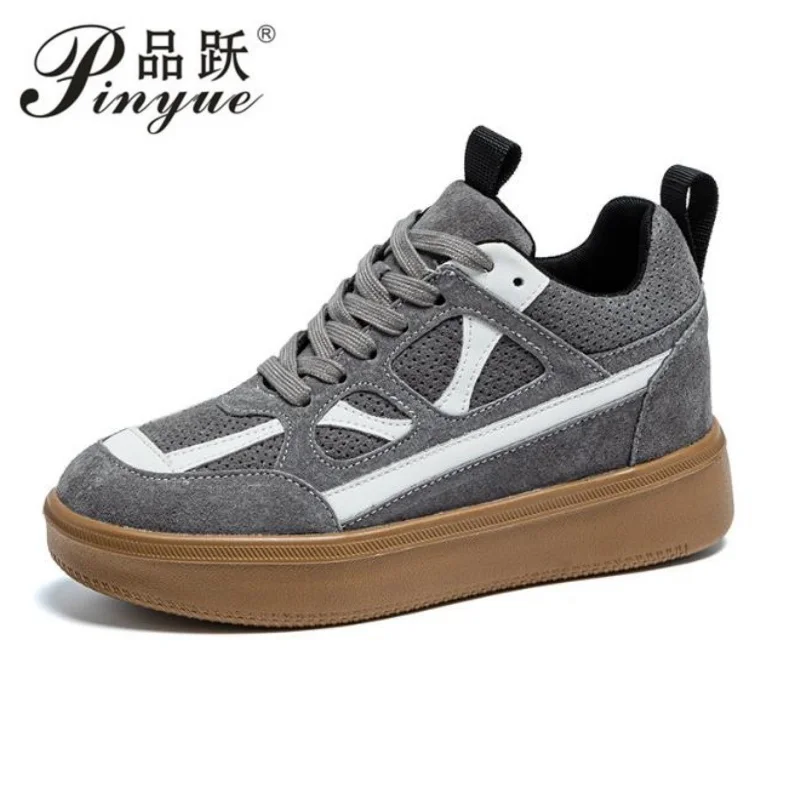 

Женские кроссовки на платформе 6 см, повседневная обувь из натуральной кожи, удобная нескользящая обувь на массивном каблуке для прогулок, вулканизированная обувь 34-39