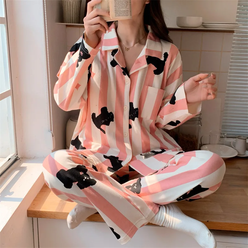 Women\'s Imitation Cotton Long-sleeved Lapel Pajamas Loungewear Women\'s Simple Leisure Large Size Can Be Worn Outside The Suit