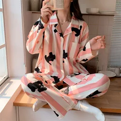 Women's Imitation Cotton Long-sleeved Lapel Pajamas Loungewear Women's Simple Leisure Large Size Can Be Worn Outside The Suit