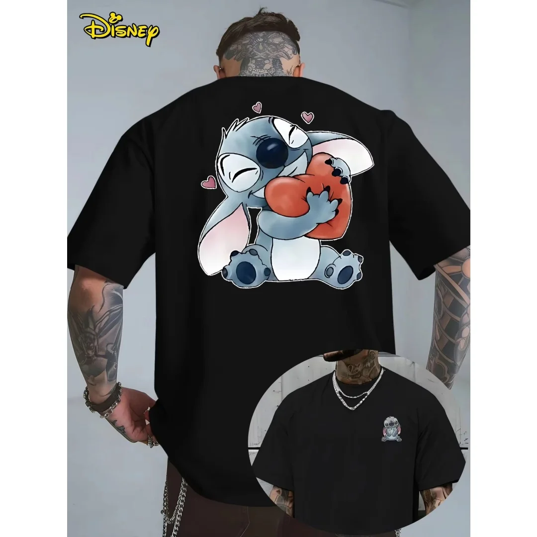 Camiseta de manga corta con gráfico de Stitch de Disney, moda deportiva de verano, Camiseta de algodón puro para hombre, ropa para niños, camiseta Y2k para mujer