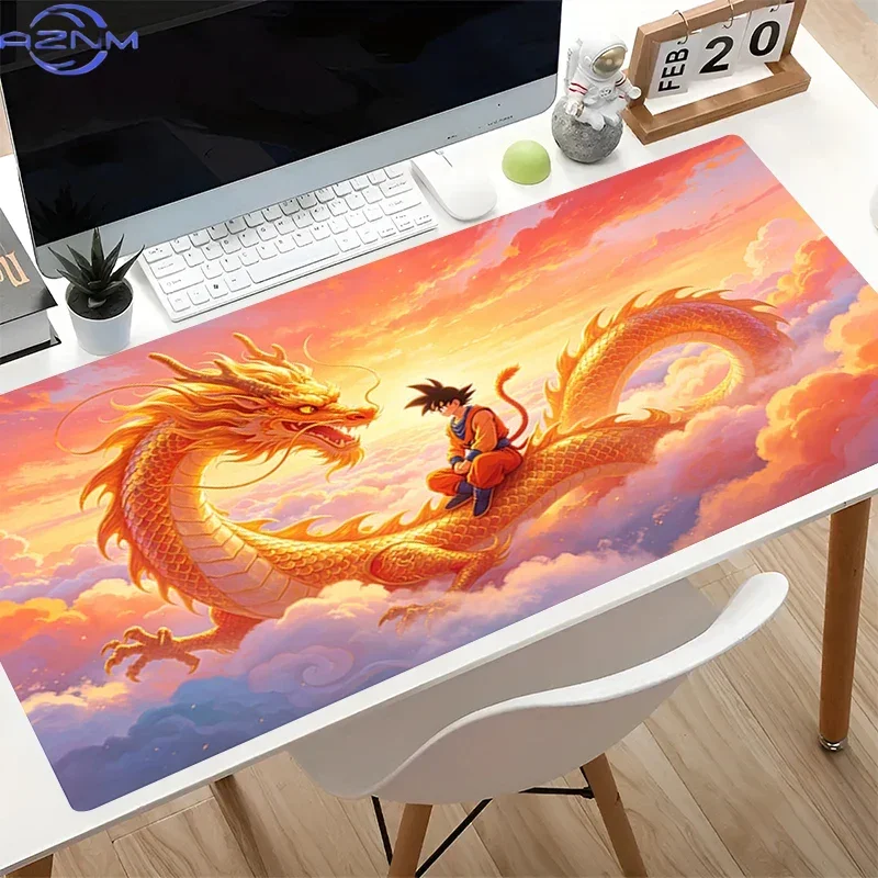 Anime Character and Golden Dragon Sunset Cloud Scenery Mouse Pad, Rubber Non-Slip Gaming Desk Mat, Smooth Surface Keyboard Pad f
