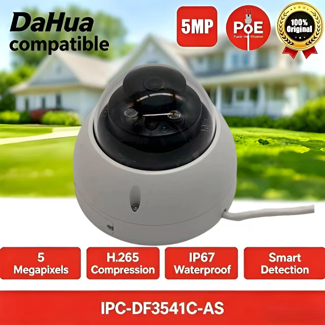 IPC-DF3541C-AS 5MP Outdoor Dome POE IP Camera H.265 AI Human Detection IP67 Waterproof Security CCTV Camera Dahua Compatible
