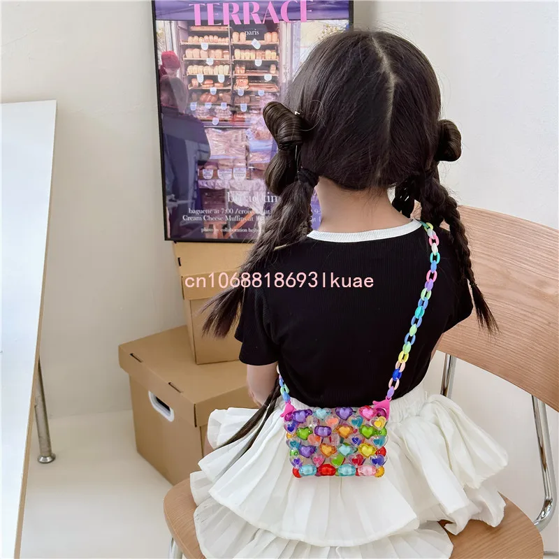 Mädchen Mini Gelee Umhängetaschen süße Perlen gewebte Brieftasche für Kinder Mädchen Münz beutel Mode Kleinkind Geldbörsen und Handtaschen