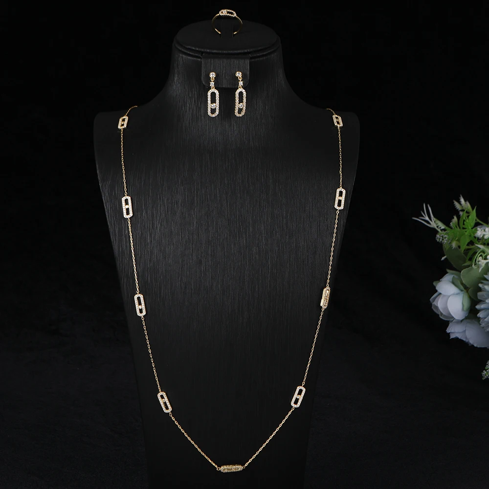 Moda elegante gargantilha brinco anel define empilhável longo necklalce para mulher dubai jóias presente pendientes mujer moda hxs005