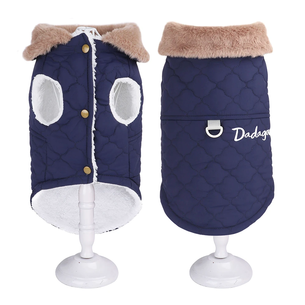 Chaqueta impermeable de invierno para mascotas, ropa supercálida para perros pequeños con cuello de piel, trajes de algodón para mascotas, chaleco