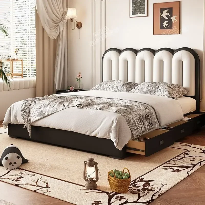French cream wind yoyo bed girls bedroom Internet celebrity creative storage bed master bedroom soft bag double