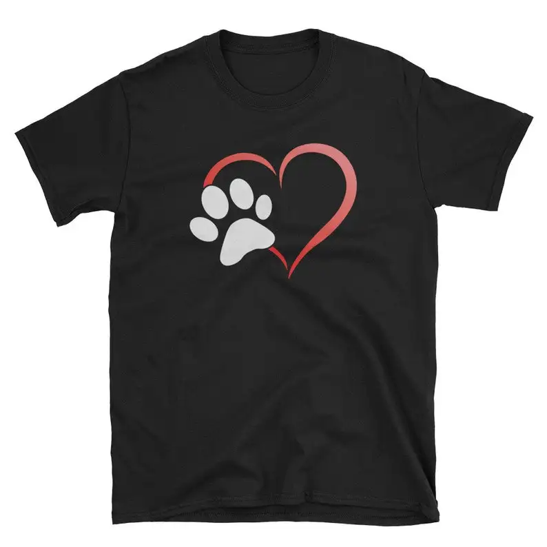 I Heart Love Dogs Cats Paw Print Unisex T Shirt Gift Dog Cat Lovers Short Sleeve Top Tees O Neck 100% Cotton Streetwear harajuku