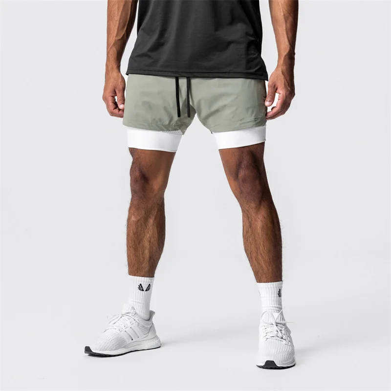 New Summer woven double-deck shorts Gyms Fitness Quick Dry Beach Shorts men 2 In 1 Multi-pocket sweatpants men Running shorts