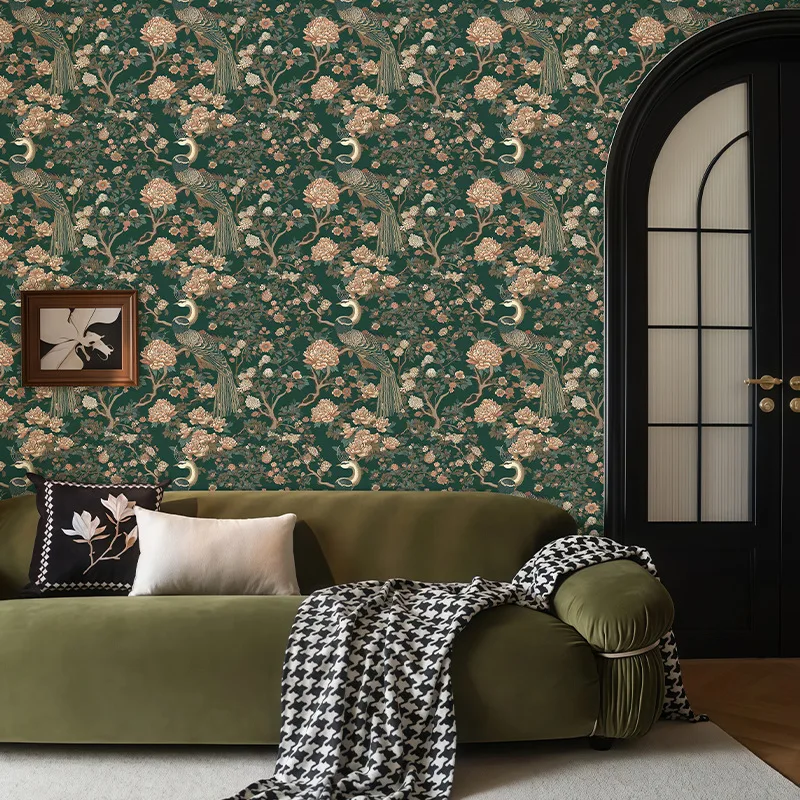 Peony & Peacock Peel and Stick Wallpaper Vintage Floral Bird Self Adhesive Contact Paper Vinyl for Bedroom Living Room Decor