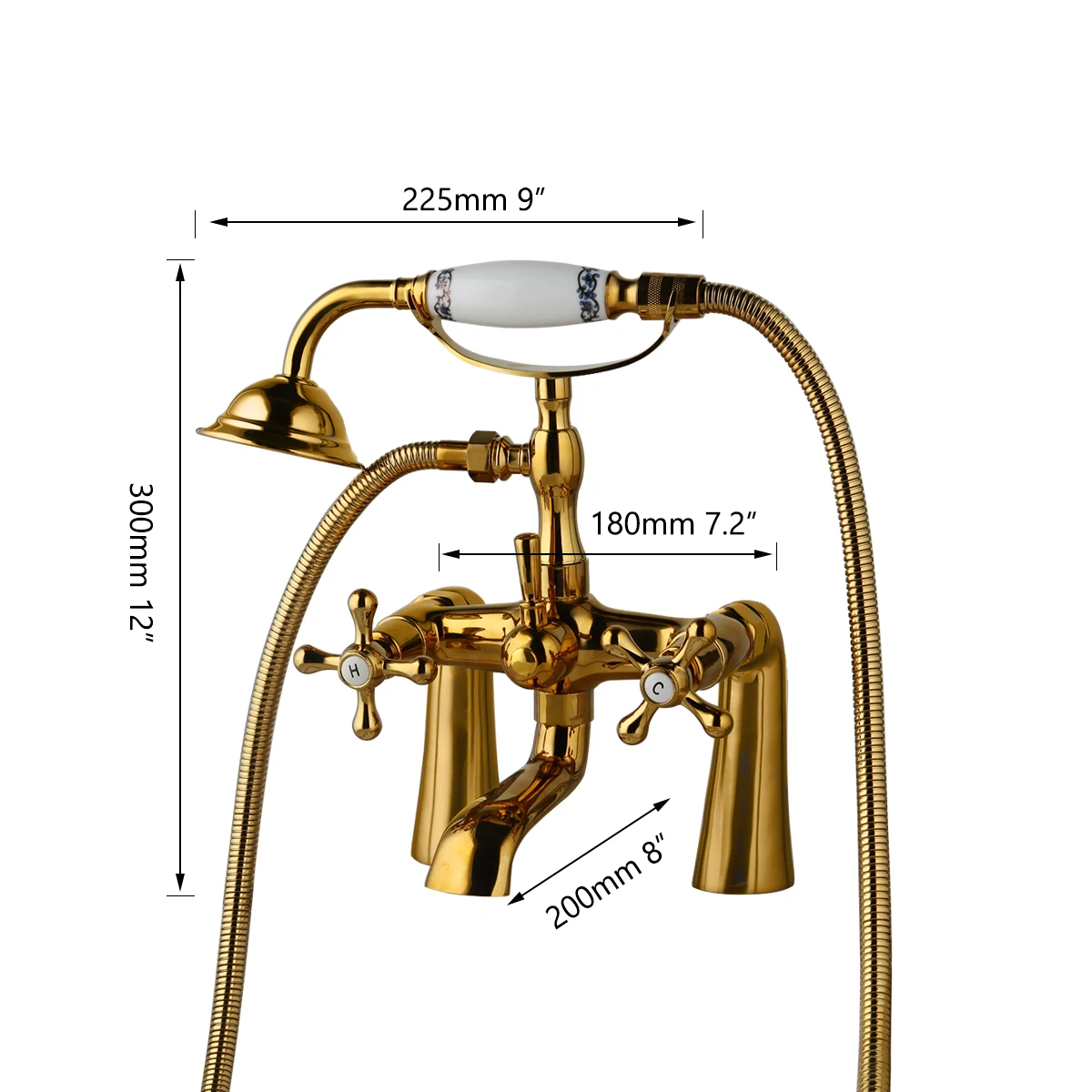 2 Handles Telephone Style Faucets  Multiple Style Deck Mounted Hot Cold Tap W/ Handheld Showerhead Bathtub Shower Faucet