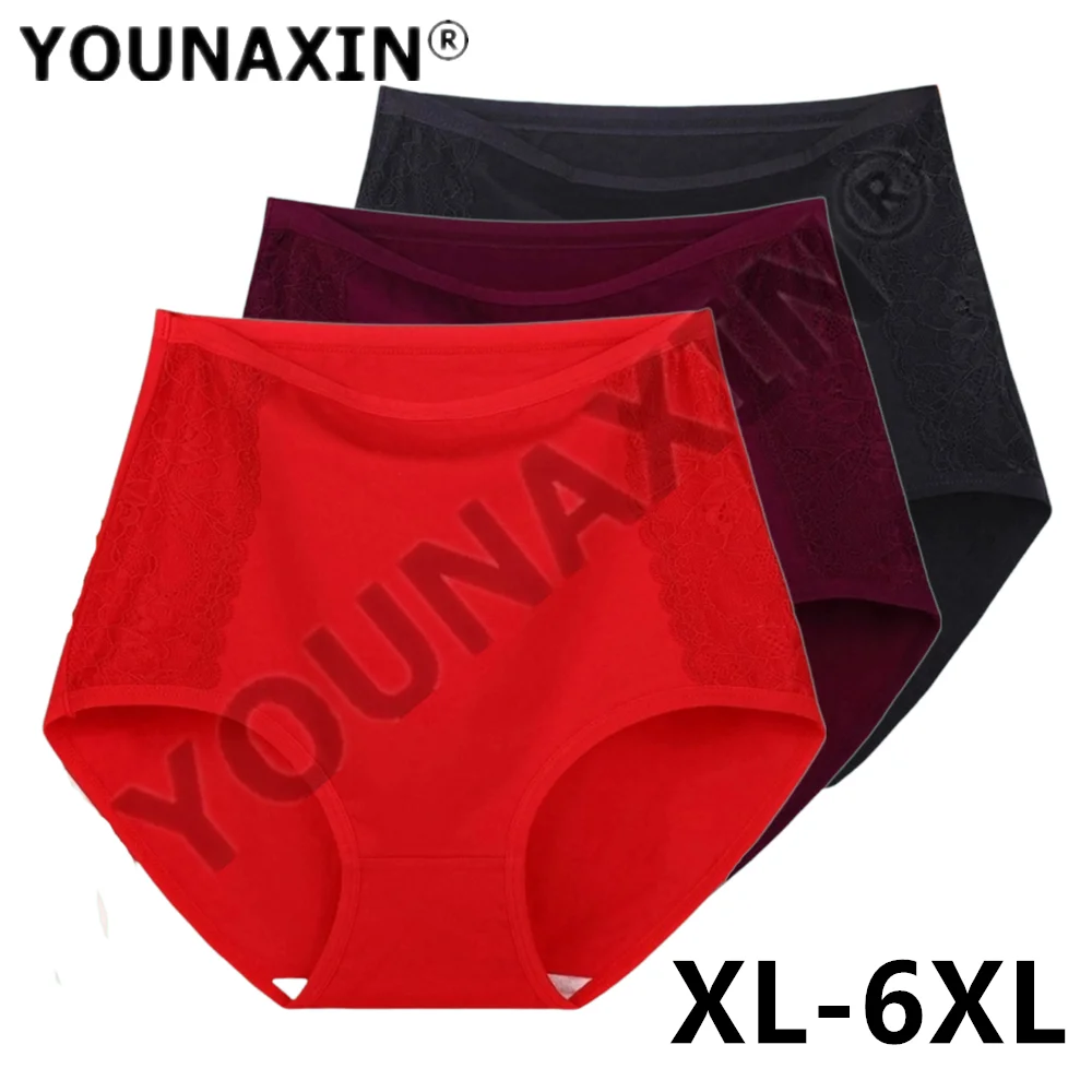 3 Pcs Women's Big Size Briefs Breathable Cotton Undies Underwear High Waist Large Panties Undershorts XL 2XL 3XL 4XL 5XL 6XL