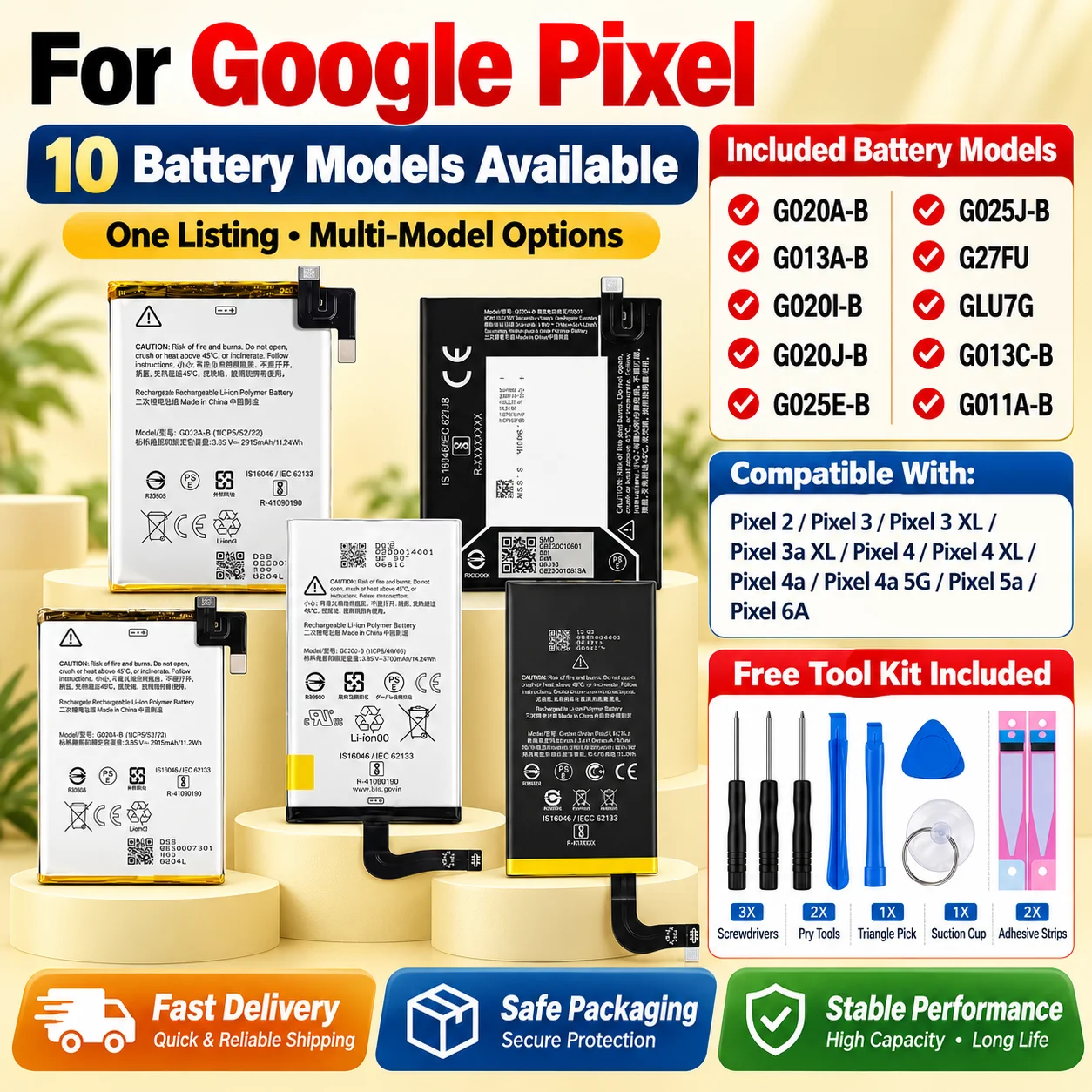 G020A-B G013A-B G025J-B G27FU GLU7G G020J-B BG2W Replacement Battery For Google Pixel 3 3XL 4 4XL 4A 5A 5G 6A 2B Phone