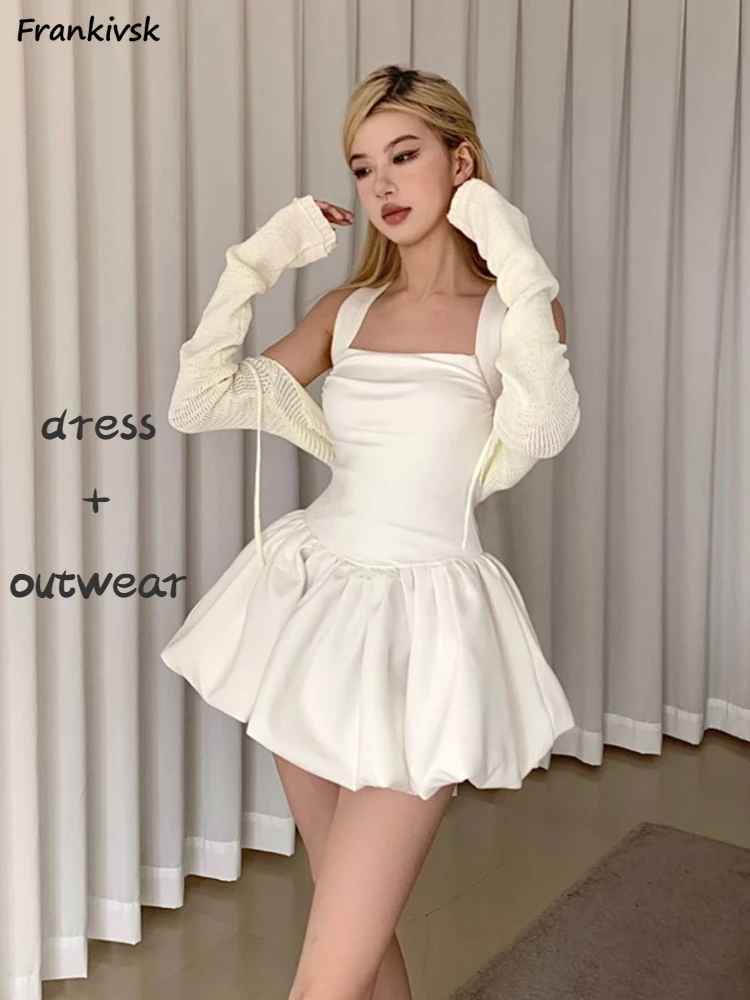 2 Pcs Dress Sets Women Y2k Party Chic Hotsweet Slim Cozy Cropped Outwear Vintage Mini Schoolgirls Autumn High Street Outfits Ins