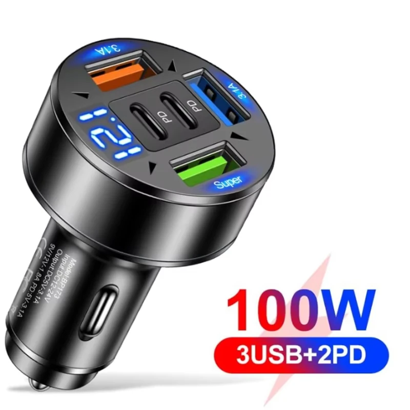 250 واط شاحن سريع 3 منافذ USB 2 منافذ PD سيارة شحن الهاتف المحمول نوع-C محول شاحن سريع في سيارة آيفون Xiaomi